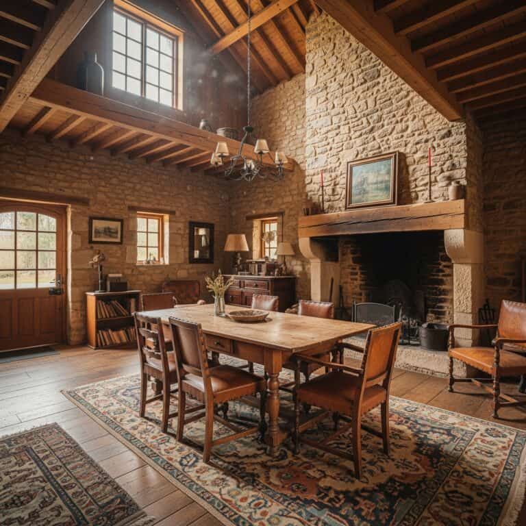 Rustykalne wnętrza – ciepło drewna i sielski klimat w nowoczesnym wydaniu.