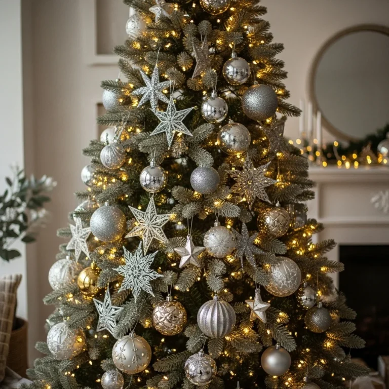 Choinka srebrno złota:  inspiracje, jak stworzyć elegancką i magiczną aranżację świąteczną.