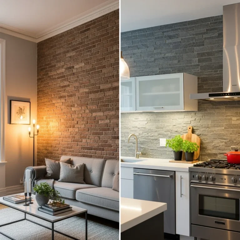 Kładzenie płytek elewacyjnych wewnątrz? 5 pomysłów na ścianę z klinkieru lub kamienia w salonie i kuchni.