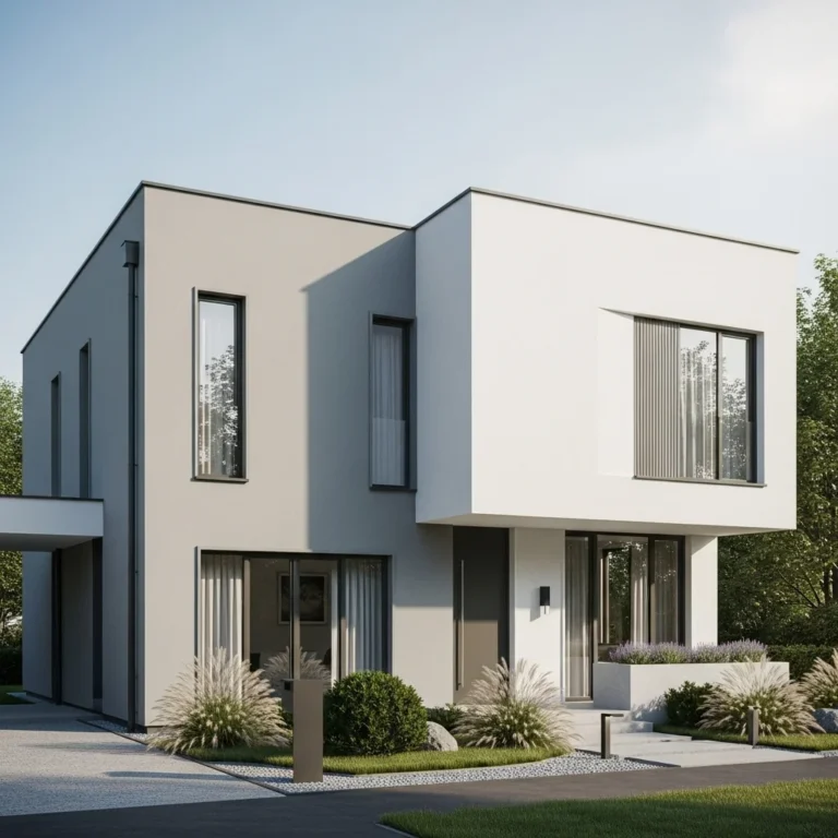 Szaro biała elewacja: Klasyka w nowoczesnym wydaniu. 5 pomysłów na aranżację.