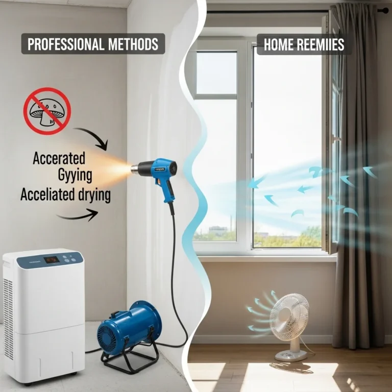 Profesjonalne metody suszenia gipsu z użyciem osuszaczy i suszarek. Domowe sposoby: wietrzenie za pomocą wentylatora.