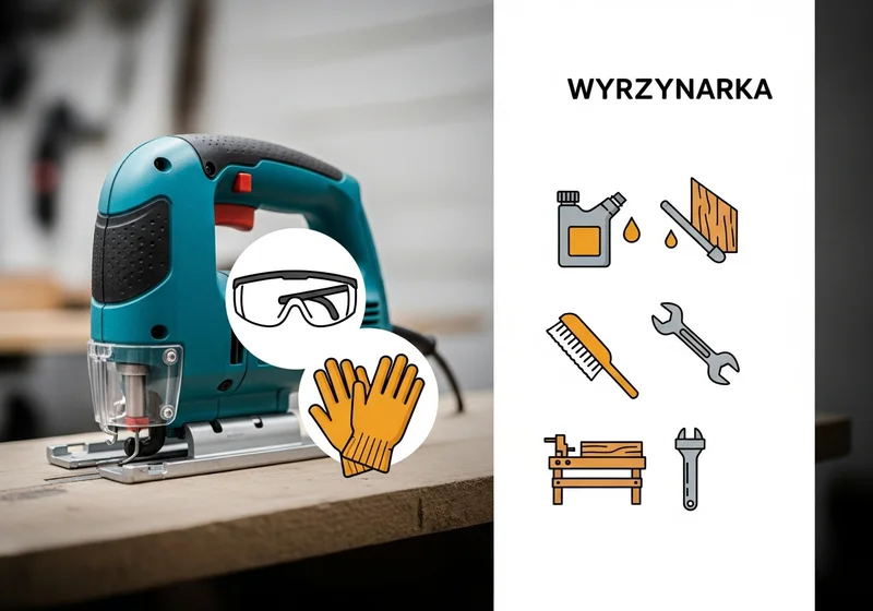 Wyrzynarka, gogle, rękawice ochronne i narzędzia konserwacyjne, tekst 