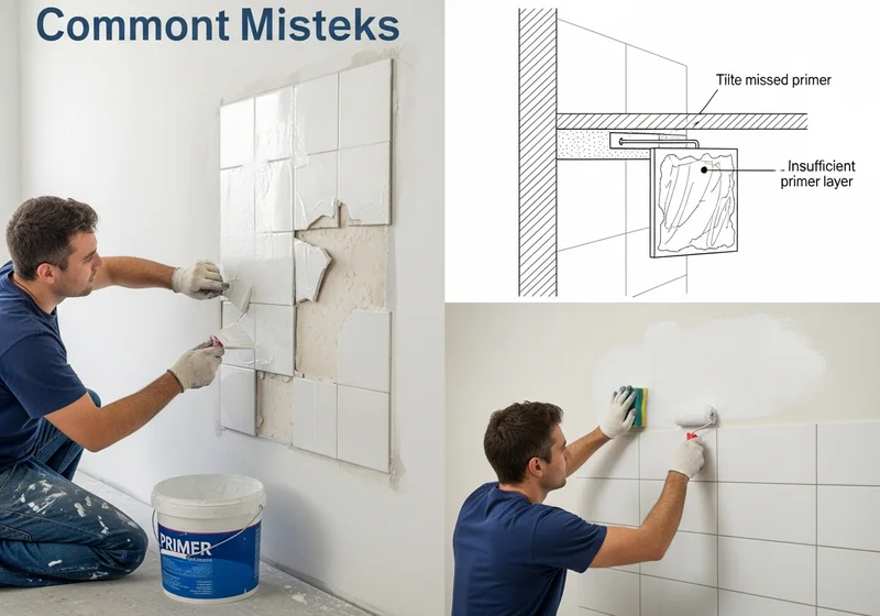 Człowiek zrywający odpadające płytki z podłoża, ilustrujący błędy przy gruntowaniu.