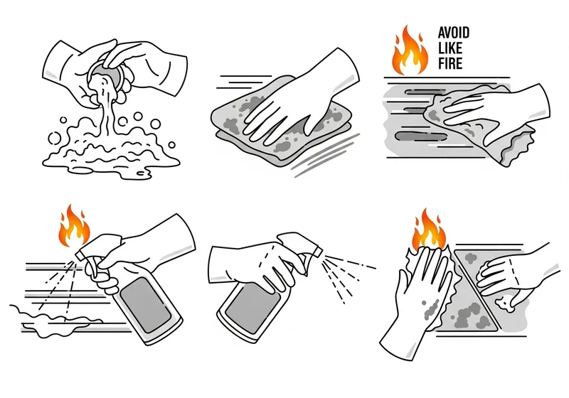 Ilustracje błędów w odtłuszczaniu powierzchni przed aplikacją silikonu.