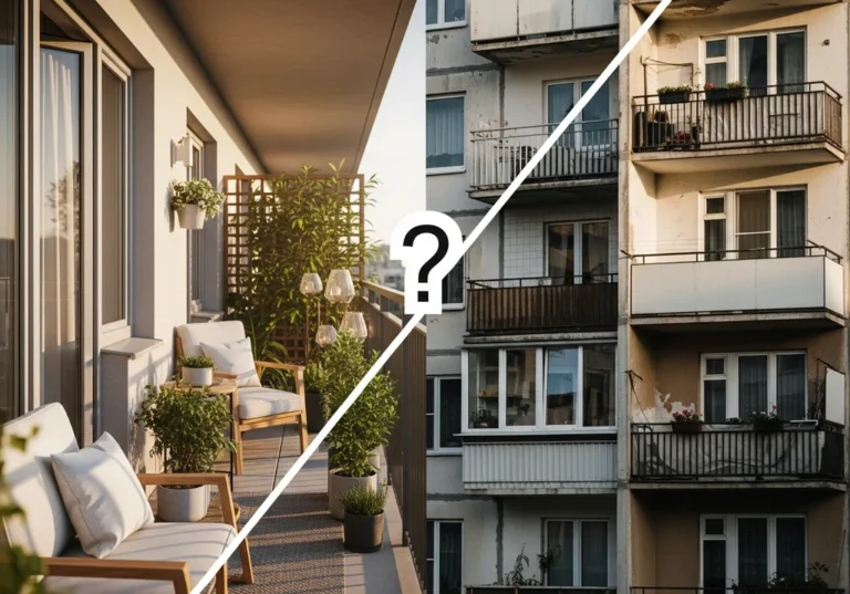 Przed i po remoncie balkonu w bloku.