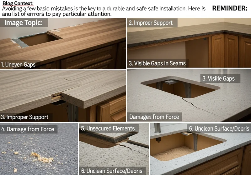 Błędy przy montażu blatu: nierówne szczeliny, złe podparcie, pęknięcia, luźne elementy.