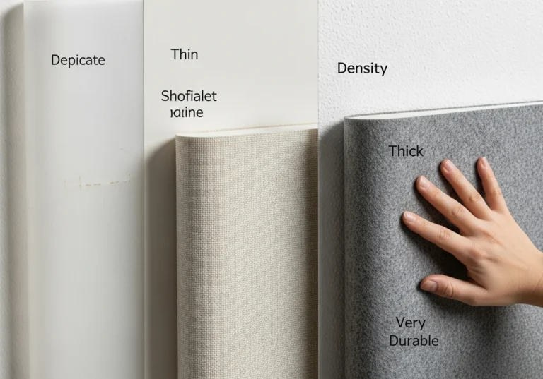 Próbki tapet o różnej grubości i gramaturze: cienka, Shofialet, bardzo wytrzymała.