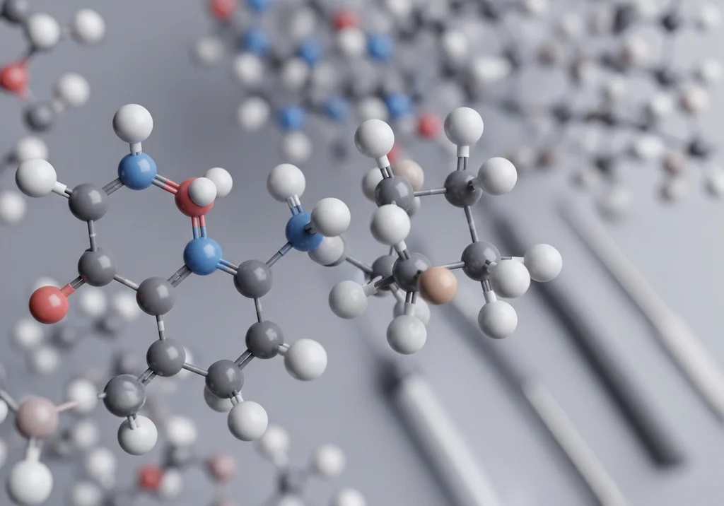 Model cząsteczki silikonu medycznego, pokazujący atomy połączone wiązaniami.