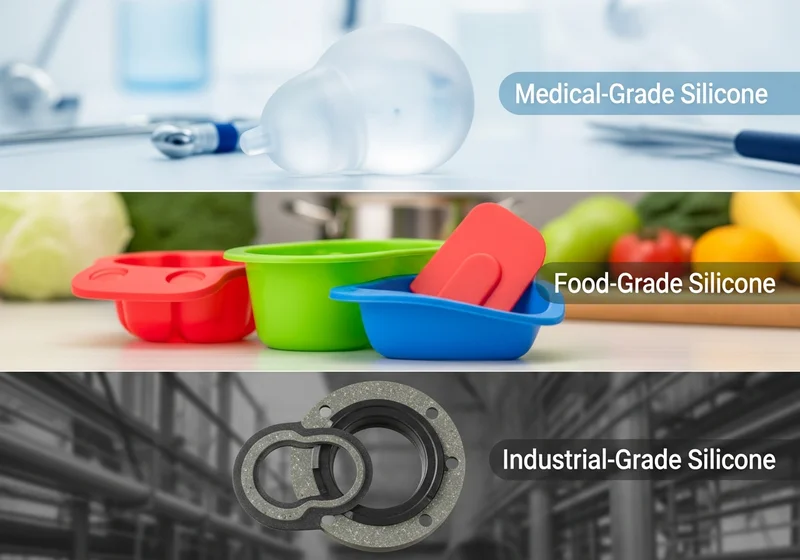 Trzy rodzaje silikonu: medyczny, spożywczy i przemysłowy, z różnymi zastosowaniami.
